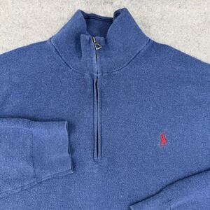 Polo Ralph Lauren Estate Rib 1/4 Quarter Zip 100% Pima Cotton Pullover XXL Blue